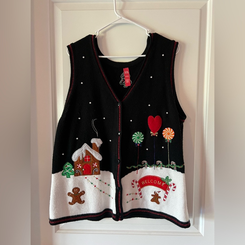 Festive Black and White Holiday Sweater Vest